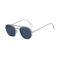 Square pilot sunglasses with transparent frames and dark blue polarized lenses for men - Transparent Gray
