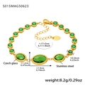 Golden stainless steel anklet set with green Czech glass stones and sizing measurements - Oval / 17+5cm / Gold Green