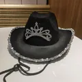 Black cowboy hat featuring a silver rhinestone crown and sparkling sequin trim edges - M (56-58cm) / Black Sequin