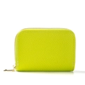 Lime green leather RFID card wallet with pebble grain texture and golden metal zipper - Light Green
