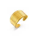 Anillo ajustable de oro pulido con textura ondulada multicapa de diseño minimalista - Dorado