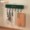 Green and gold wall-mounted kitchen row hook rack with 6 hooks for tool storage - Hook Rack / Green Gold