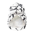Elastic faux suede headwrap with black geometric patterns and twisted top knot design - 10367/White Geometric
