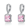 Pink emerald-cut zircon earrings in S925 sterling silver hoop with white crystal accents - Pink Diamond [white Gold] Led-112