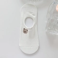 White cotton low cut sock featuring ribbed knit texture and brown bear embroidery - One Size / Bear