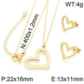 Golden heart-shaped jewelry set with hollow necklace and earrings for women - Hollow Heart Necklace Earrings Set (KS138701-KLX)