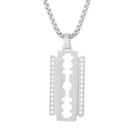 Hip hop CNC crystal inlaid razor blade pendant with 18K stainless steel chain for men - Silver Blade Style (KN230661-KFC)