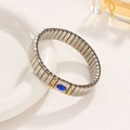 Vintage stainless steel stretch bracelet with rectangular blue gemstone in silver finish - Blue Gemstone Vintage Style (04 Gold)
