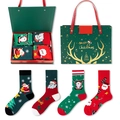 Christmas 4-pair cotton sock gift set with festive box and matching green carry bag - One Size / Christmas Mixed Patterns 1(277+284+278+283)