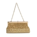 Elegant mini evening clutch with champagne gradient rhinestones and gold chain - Gradient Weave Texture - Gold