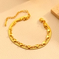 Bracelet double rang en or 18k avec breloques cœur et chaîne serpent plate - Bracelet Double Couche Coeur Doré (T203#1)