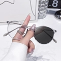 Ultralight retro round anti-blue light glasses with photochromic transparent tea frames - Photochromic Grey / Transparent Grey Silver Frame