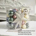 Set di 52 palline di Natale e stella in verde e champagne, finiture opache e glitter - Set Stelle Grandi Set da 52