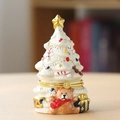 Christmas tree ceramic jewelry box featuring a cute teddy bear and festive star topper - Container Only / White