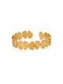 Bracelet jonc ouvert en acier inoxydable doré 18 carats avec motifs de feuilles détaillés - Épissage de Feuilles Dorées