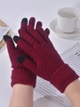 Winter touch screen knitted gloves in burgundy with thermal fleece lining - One Size / Dark Red