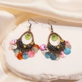 Detail of bohemian drop earrings with colorful shell inlays on bronze metal hooks - Ear Hook - Colorful