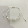 Handmade adjustable bracelet with natural white stones and gold accents on a white cord - White Transparent Braided (0923)