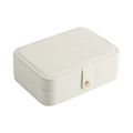 Minimalist white faux leather jewelry box with textured cross pattern and round metal buckle - White