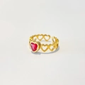 Gold plated open heart ring featuring a red heart zircon and hollow heart patterns - Adjustable Open / Rose Red