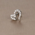 Silver-toned stainless steel heart stud earring with micro-paved cubic zirconia - Pave Heart / Silver