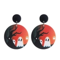 Λεπτομέρεια σκουλαρίκια Halloween με μαύρες σιλουέτες δέντρων και λευκά σχέδια φαντασμάτων - E000208-Πορτοκαλί Φάντασμα