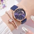 Close-up of star and moon quartz watch with matching crystal star charm bracelet - Watch + Bracelet / Blue