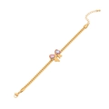 Golden bow bracelet with pink heart crystals and flat Cuban link chain detail - 2# Bracelet (N166) / Gold/Pink Purple