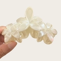 Elegant pearlescent white flower claw clip with three-flower design for chic hairstyles - 11CM ABS White (Glossy Three Flowers)
