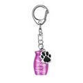 Purple cremation urn keychain with black paw charm and memorial engraving for pets - Purple