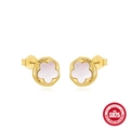 Elegant gold S925 sterling silver stud earrings with white flower shell petals - Gold Five-Petal Flower Mother Of Pearl