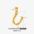 Bamboo style 18K gold plated stainless steel letter U pendant with dimensions and weight - Letter U / Gold