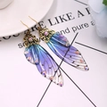 S925 silver butterfly earrings with blue and purple gradient resin wings and rhinestones - Antique Bronze-Blue Rhinestone