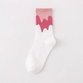 Pink and white gradient wave pattern mid-calf cotton socks for women and men - One Size / Pink Rose White