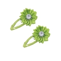 Pair of light green silk flower hair clips with rhinestones and metal BB clip base - Grass Green
