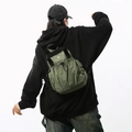 Army green lightweight nylon crossbody chest bag with drawstring and adjustable strap - Olive Green