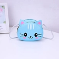 Cute light blue cartoon cat PU leather mini crossbody bag for kids with rope strap - Blue Cat