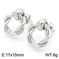 Intertwined double circle silver-tone knot earrings in polished titanium steel 17x15mm - Double Ring Knot Style (KE113798-KFC) / Steel
