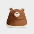 Brown corduroy bear bucket hat for kids with plush fleece lining and cute ears - 50cm (1-3 Years) / Bear Nose Style / Coffee