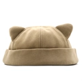 Khaki beanie brimless docker hat with cute cat ear decorations for women and men - 58-61cm (Stretchable) / Camel