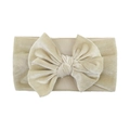 Soft cream velvet baby headband featuring a large double-layer bow for infants - Beige