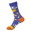 Blaue Socken zum Tag der Toten mit Totenkopf- und Taco-Mustern und orangefarbenen Akzenten - 1355-Blauer Taco-Cocktail