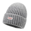 Grey ribbed knit beanie for women with Naraben embroidery patch and cuffed hem - One Size / Light Gray