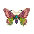 Elegant butterfly brooch with pink, purple, and green rhinestones in a gold finish - KC0106 Multicolor