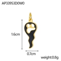 Detail of Halloween ghost pendant with gold trim, black enamel, measuring 1.6cm by 0.7cm - Black Little Ghost
