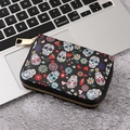 Gothic sugar skull small PU leather zip wallet with colorful floral pattern - 129A-Black Sugar Skull Floral