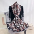 Detail of soft silk scarf with red paisley pattern and black border edges - 180*90CM / White