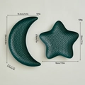 Star and moon shaped snack trays in dark cyan metal with hammered texture finish - Small Set (Size S) / Dark Green