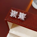 Sparkling silver flower star ear cuffs with cubic zirconia on brown leather box - Ear Clip - Silver