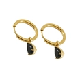 18K gold plated stainless steel hoop earrings with elegant black pear-cut zircon pendants - Teardrop Style (ZYG336) / Black